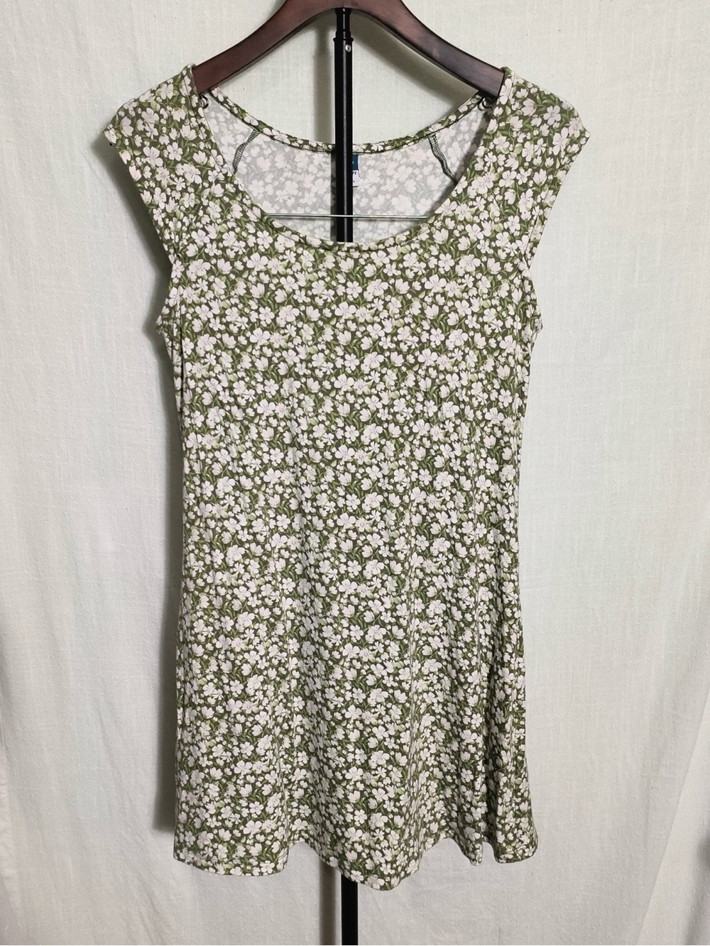 Old Navy Green Ditsy Floral Mini Dress Cottagecore A-Line Stretch S Petite